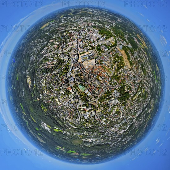 Aerial view, city centre view with town hall, circular residential complex Grabenstrasse and