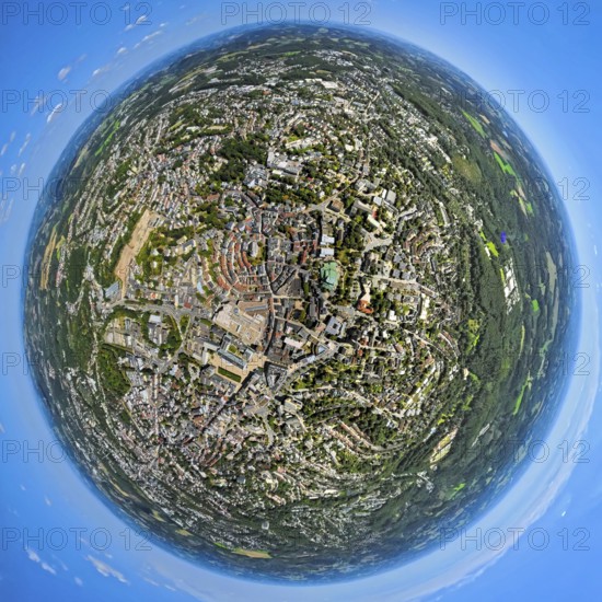 Aerial view, city centre view with town hall, circular residential complex Grabenstrasse and