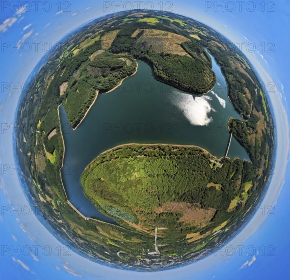 Aerial view, Verse dam, globe, fisheye image, 360 degree image, tiny world, little planet, fisheye