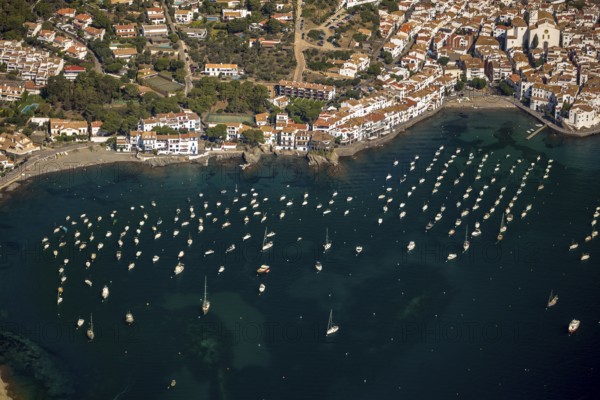 Bay of Cadaques, sailing boats, old town, Parc Natural Cap De Creus, Cadaqués, Costa Brava,