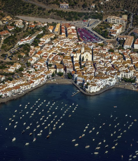 Bay of Cadaques, sailing boats, old town, Parc Natural Cap De Creus, Cadaqués, Costa Brava,