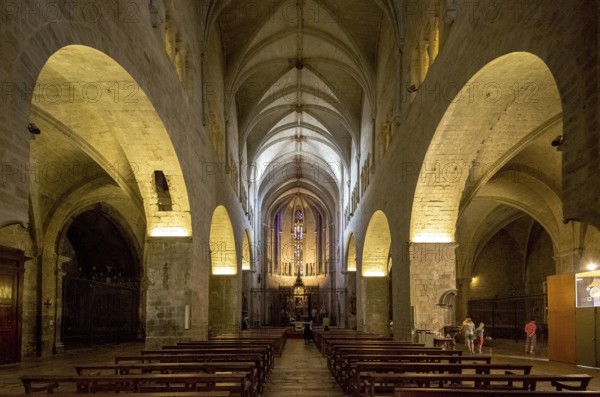 Nave of the church Sant Feliu, Sant Felix, Girona, Cataluña, Gerona, Catalonia, Spain, Cataluña,