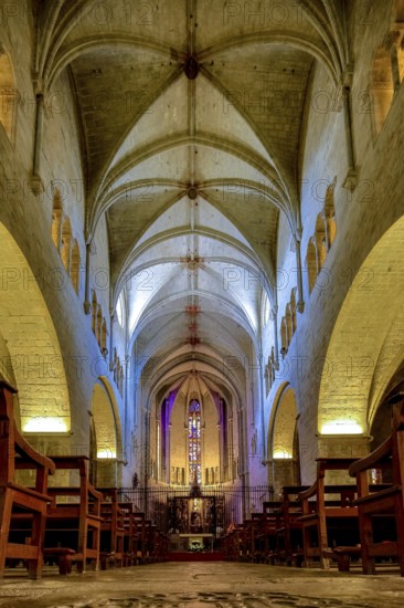 Nave of the church Sant Feliu, Sant Felix, Girona, Cataluña, Gerona, Catalonia, Spain, Cataluña,