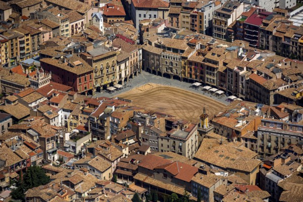 Old town, Placa Major, market place of Vic, Vic, Costa Brava, Catalonia, Spain, Europe, aerial