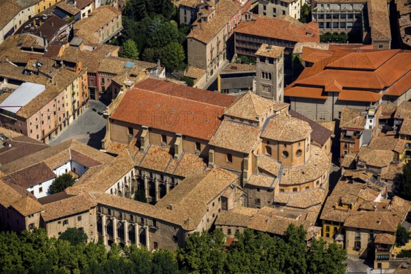 Old Town, Catedral de Sant Pere de Vic, Vic, Costa Brava, Catalonia, Spain, Europe, aerial view,