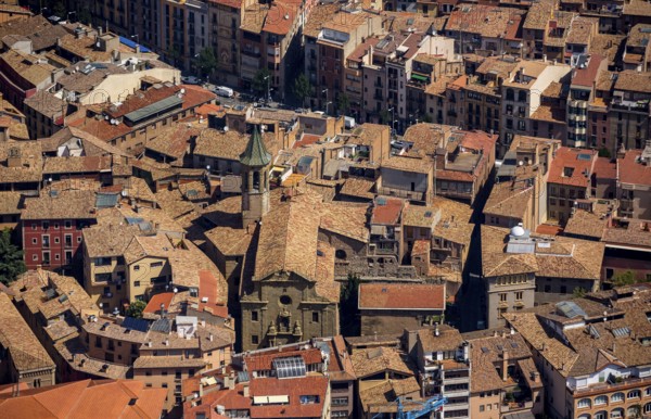 Church at Carrer de Sant Sadurni, old town, Vic, Costa Brava, Catalonia, Spain, Europe, aerial