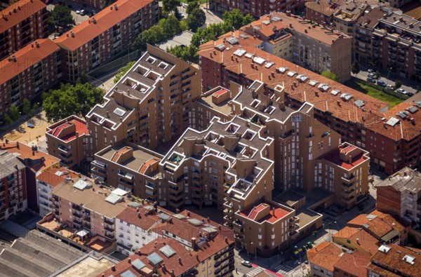 Terraced house, Vic, Costa Brava, Catalonia, Spain, Europe, aerial photo, birds-eyes view, aerial