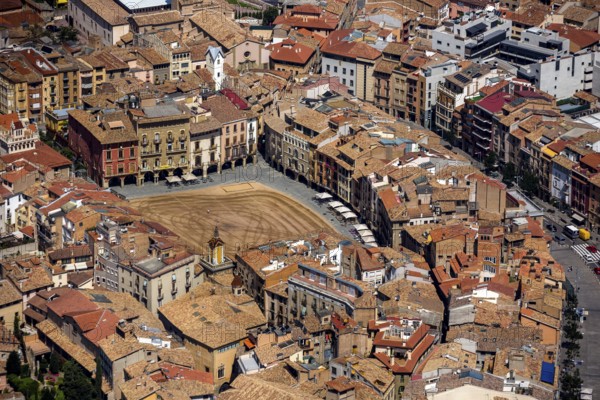 Old town, Placa Major, market place of Vic, Vic, Costa Brava, Catalonia, Spain, Europe, aerial