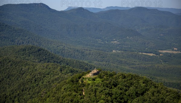 Pujarnol Chapel, Chapel of Sant Natzari, Porqueres, Costa Brava, Catalonia, Spain, Europe, aerial