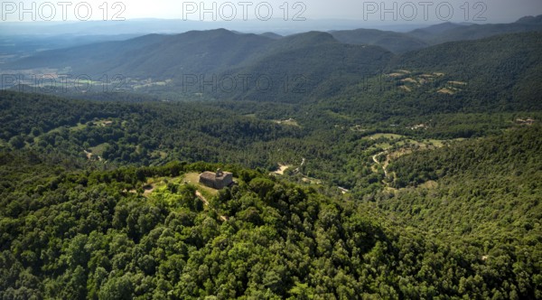 Pujarnol Chapel, Chapel of Sant Natzari, Porqueres, Costa Brava, Catalonia, Spain, Europe, aerial