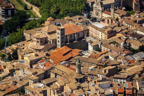 Old Town, Catedral de Sant Pere de Vic, Vic, Costa Brava, Catalonia, Spain, Europe, aerial view,
