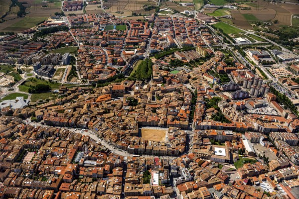 Old town, Placa Major, market place of Vic, Vic, Costa Brava, Catalonia, Spain, Europe, aerial