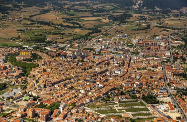 Overview of the city Vic, Vic, Costa Brava, Catalonia, Spain, Europe, aerial view, birds-eyes view,