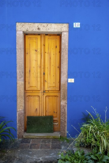 Sardinia, Blue House with picturesque door, Bosa, Europe, Province of Oristano, Italy,