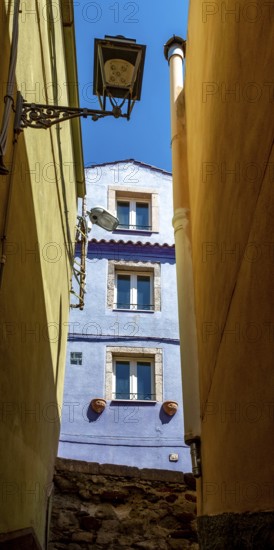 Sardinia, alley with house and row of windows, Bosa, Europe, Province of Oristano, Italy, old town,