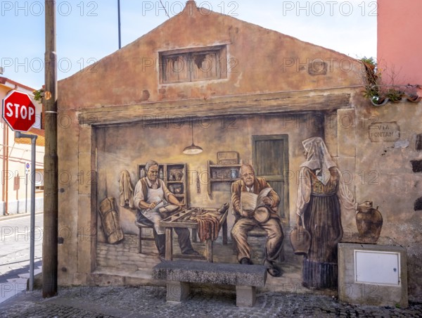 Sardinia, mural house, Sardinia landmark, Tinnura, Europe, Oristano province, Italy, architecture,