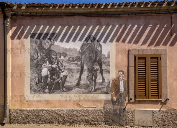 Sardinia, house with murals, Sardinian landmark, Tinnura, Europe, Oristano province, Italy,