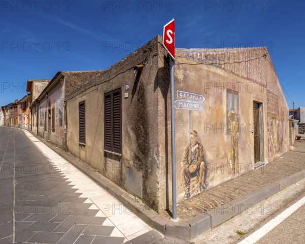Sardinia, House with Murals, Sardinia landmark, Tinnura, Europe, Province of Oristano, Italy,