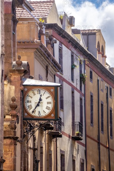 Sardinia, historical clock on a house wall, Bosa, Europe, Province of Oristano, Italy, old,