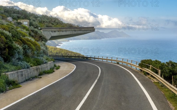 Sardinia, dreamlike coastal road by the sea, bridge projection, Villanova Monteleone, Europe,
