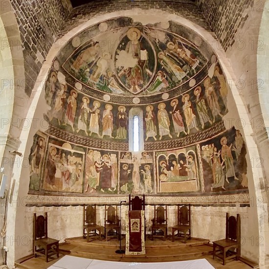 Sardinia, Santissima TrinitÃƒÂ di Saccargia, Romanesque church, frescoes, mural painting, fisheye