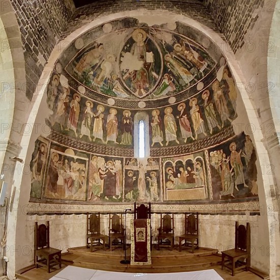 Sardinia, Santissima TrinitÃƒÂ di Saccargia, Romanesque church, frescoes, mural painting, fisheye