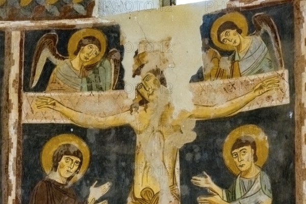 Sardinia, Santissima TrinitÃƒÂ di Saccargia, Romanesque church, fresco wall painting with Christian