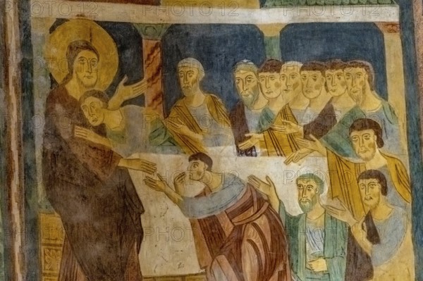 Sardinia, Santissima TrinitÃƒÂ di Saccargia, Romanesque church, fresco wall painting with Christian