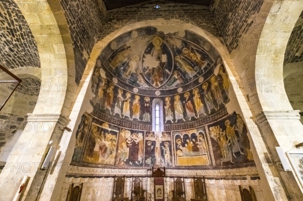 Sardinia, Santissima TrinitÃƒÂ di Saccargia, Romanesque church, fresco wall painting with Christian