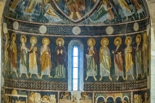 Sardinia, Santissima TrinitÃƒÂ di Saccargia, Romanesque church, fresco wall painting with Christian