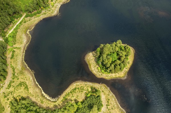 Lakeland, Pomerania, reflection, wooded island, ChoÅ'nica, Baltic Sea coast, pomorskie, Poland,