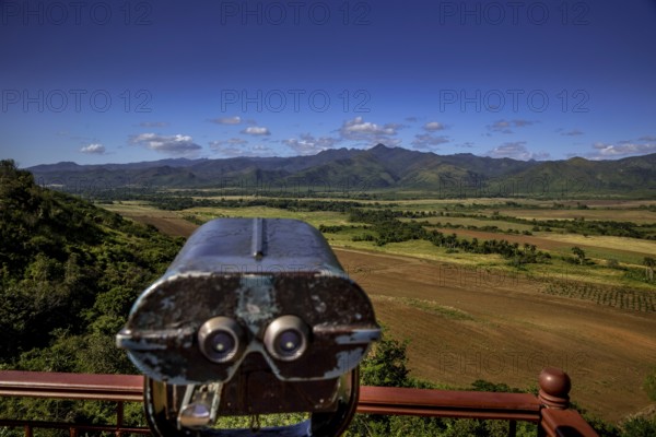 Mirador, Viewpoint over the Ingenios Valley, Valle de los Ingenios with binoculars, Cuba, Sancti