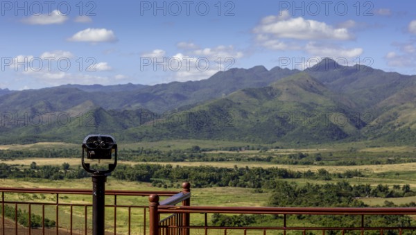 Mirador, Viewpoint over the Ingenios Valley, Valle de los Ingenios with binoculars, Cuba, Sancti