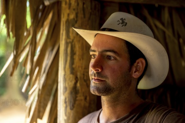 Tobacco farmer, tobacco farmer Luis Manne Alvares Rodrigues on his tobacco farm in the Vinales
