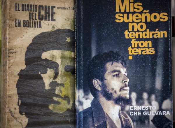 Antiquarian bookshop, used books about Ernesto Che Guevara at the flea market in the streets of Old