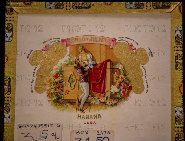 Well-known cigar brand for Cuban cigars Romeo y Julieta in a Cuban cigar shop in the old town of
