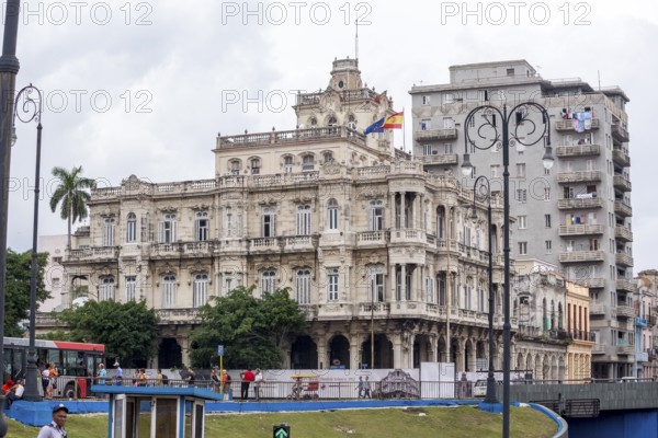 Spanish Embassy with the flags of Spain and the European Union, Embajada de Espana, La Habana,