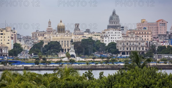 View from the fort to the old town of Havana with the Capitol Nacional, La Habana, Havana, Cuba,