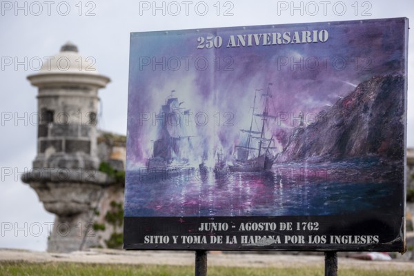 Poster of a painting of the battle against the English 1762, La Habana, Cuba, Caribbean, Central