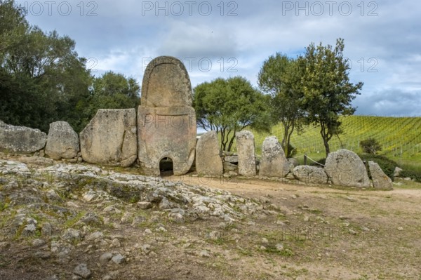 Sardinia, Nuraghic people, giant tomb Coddu Vecchiu, portal stele cult site, tomba dei giganti