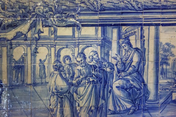 Aristotle teaches on the tiles, classical azuleros in the university, Colégio do Esírito Santo, old
