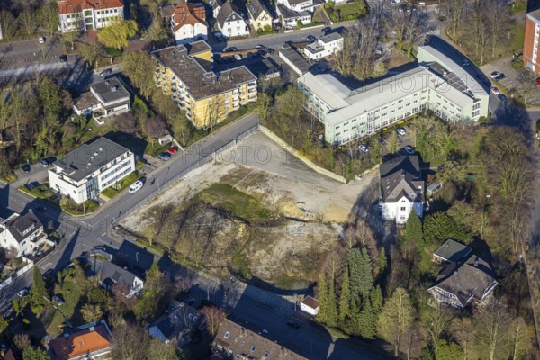 Aerial view, Jobcenter AHA (Arbeit Hellweg Aktiv) Kreis Soest and construction site at Ölmüllerweg