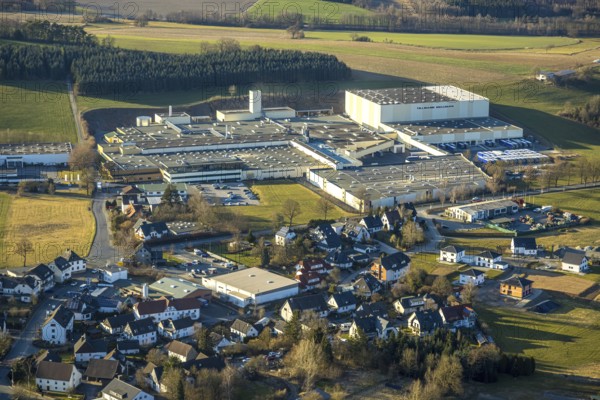 Aerial view, Stockum town centre, Tillmann Wellpappe-Verpackungen factory premises, commercial