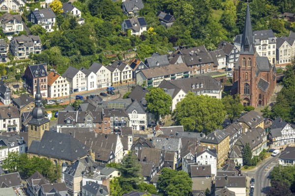 Aerial view, Old Town with Protestant Old Church Langenberg and Catholic Church St. Michael,