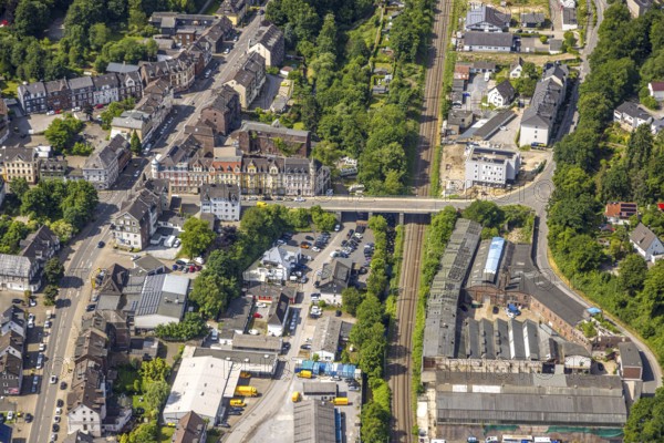 Aerial view, construction site with new building on Heeger Straße bridge, Heegerstraße residential