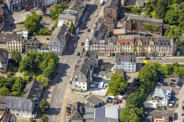 Aerial view, construction site with new building on Heeger Straße bridge, Heegerstraße residential