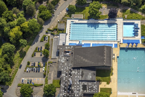 Aerial view, Panoramabad Velbert-Neviges outdoor and indoor swimming pool, Neviges, Velbert, Ruhr