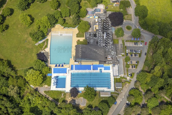 Aerial view, Panoramabad Velbert-Neviges outdoor and indoor swimming pool, Neviges, Velbert, Ruhr