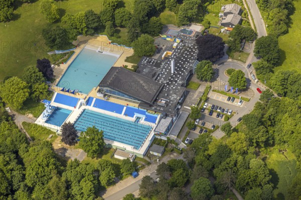 Aerial view, Panoramabad Velbert-Neviges outdoor and indoor swimming pool, Neviges, Velbert, Ruhr