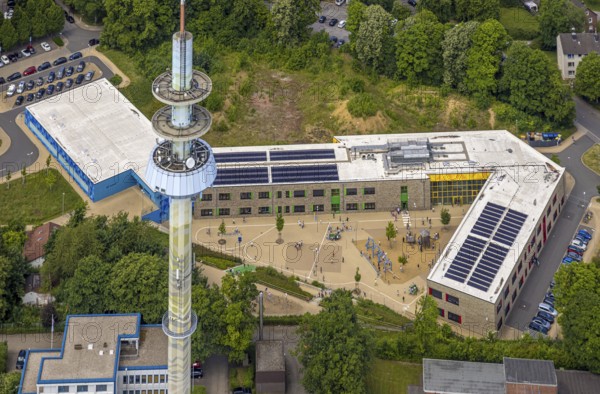 Aerial view, Kastanienallee primary school, Velbert (sturgeon) telecommunications tower, Velbert,